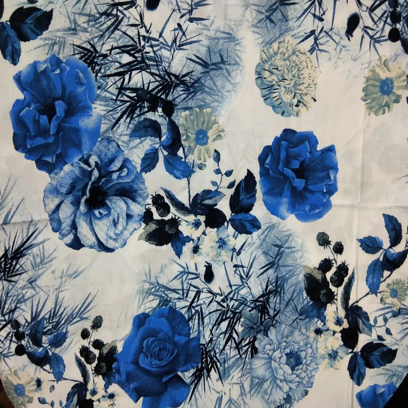 100X140 Cm Tradisional Cina Biru Putih Lukisan Bunga Rayon Kain Viscose Lembut Halus untuk Kemeja Bayi Kain gaun Paja