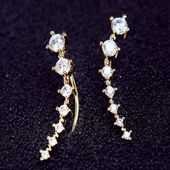 2022 Chic Women Stud Earrings Crystal Ear Climbers / Crawlers Clear Rhinestone Earring For Women Party Jewelry Gift 1 Pair