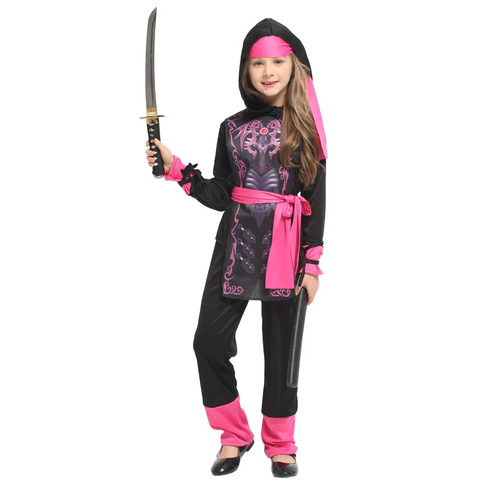 Kinder Kinder rosa Kristall Drachen Ninja Kostüm Mädchen Anime Cosplay Halloween Purim Karneval Party Maskerade Rollenspiel umorden