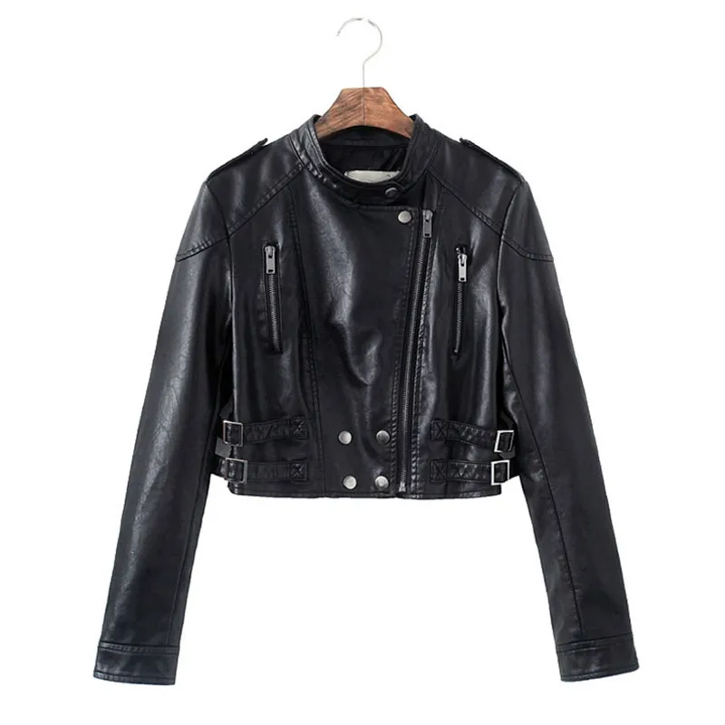 Chaqueta de cuero sintético para mujer, abrigo corto con cremallera, negro, Punk, Bomber, prendas de vestir pequeñas, moda de primavera, otoño, nuevo