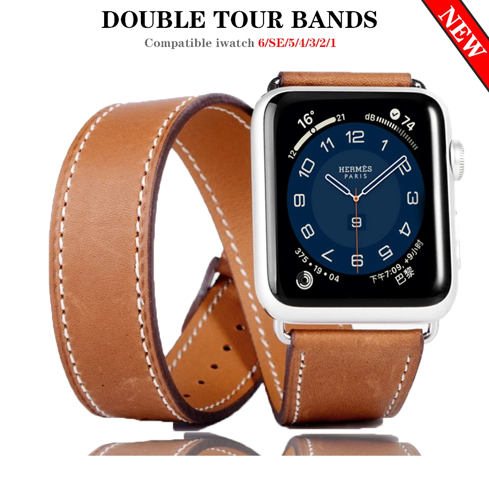 Strap for Apple watch band 44mm/40mm iWatch 42/38mm Genuine Double Tour Leather watchband bracelet applewatch serie 5 4 3 SE 6