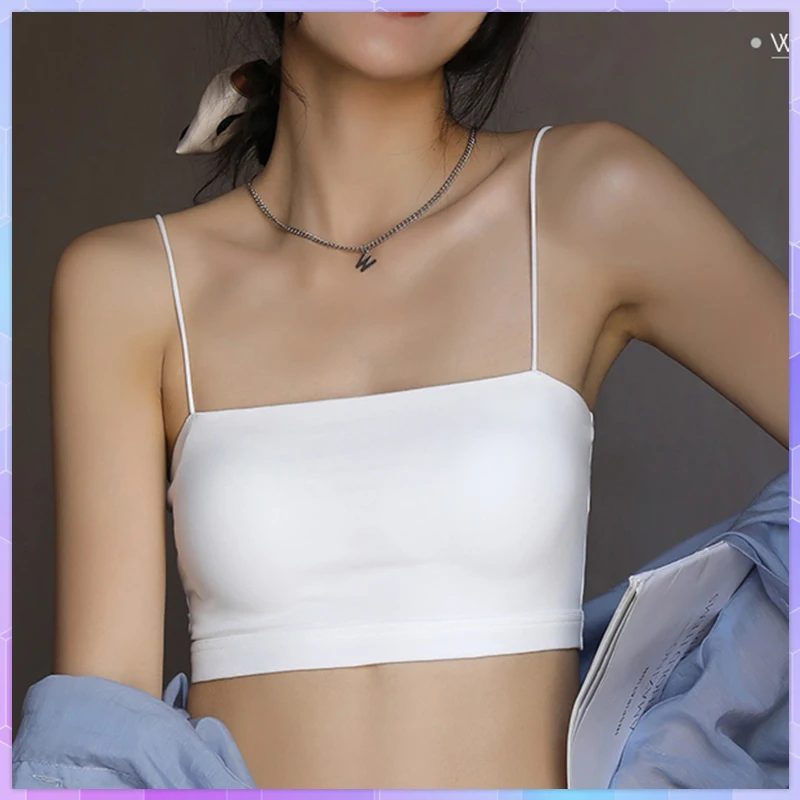 Women's Crop Top Sexy Elastic Camis Sleeveless White Camisole For Women Summer  Tank Top  With Chest Pad Tube Top Bar Underwear