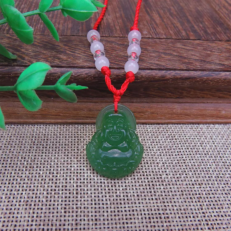 China Chic Glass Imitation Crystal Stone Statue Of Buddha Red Crystal Line Necklace Imitating Nephrite Guanyin Red Rope Necklace