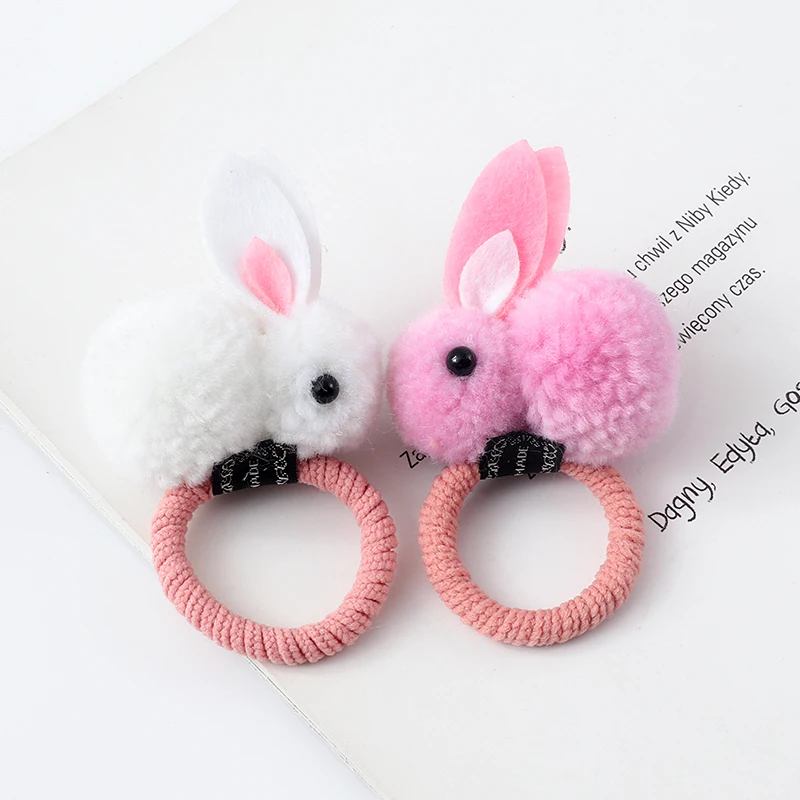 Cute animal hair ball rabbit hair ring girls rubber band elastic hair bands Korean headwear children hair Accessories ornaments image 6