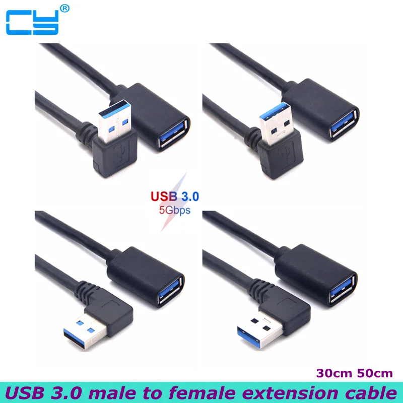 90 Degree UP and Down, Left and Right Bend USB 3.0 Male-to-Female Extension Cable for Laptop to Connect Network Card U Disk