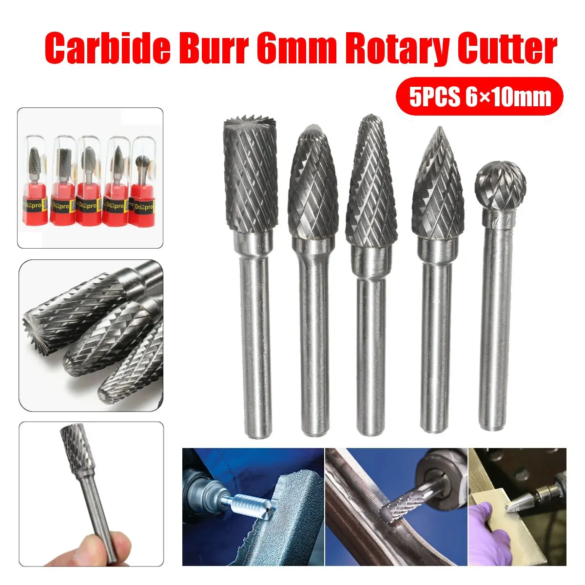 5Pcs Tungsten Carbide Milling Cutter Rotary Tool Die Grinder Shank Set Drill Bit Engraving Tool For Metal Wood Carving