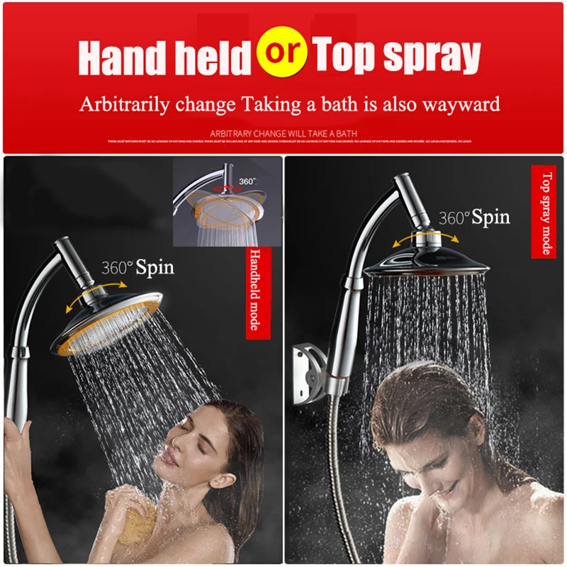 6 Inch Adjustable 2 Mode ABS Bathroom Shower Head Large Rainfall Shower Head High Pressure Hand Held Shower Head