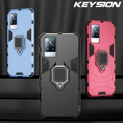 KEYSION 충격방지 케이스 링 스탠드 전화 커버, VIVO V21 5G V20 Pro V20 SE Y72 Y20sG Y12S Y30 Y50 Y51 Y31 용 IQOO 7 5G Z3 Z1
