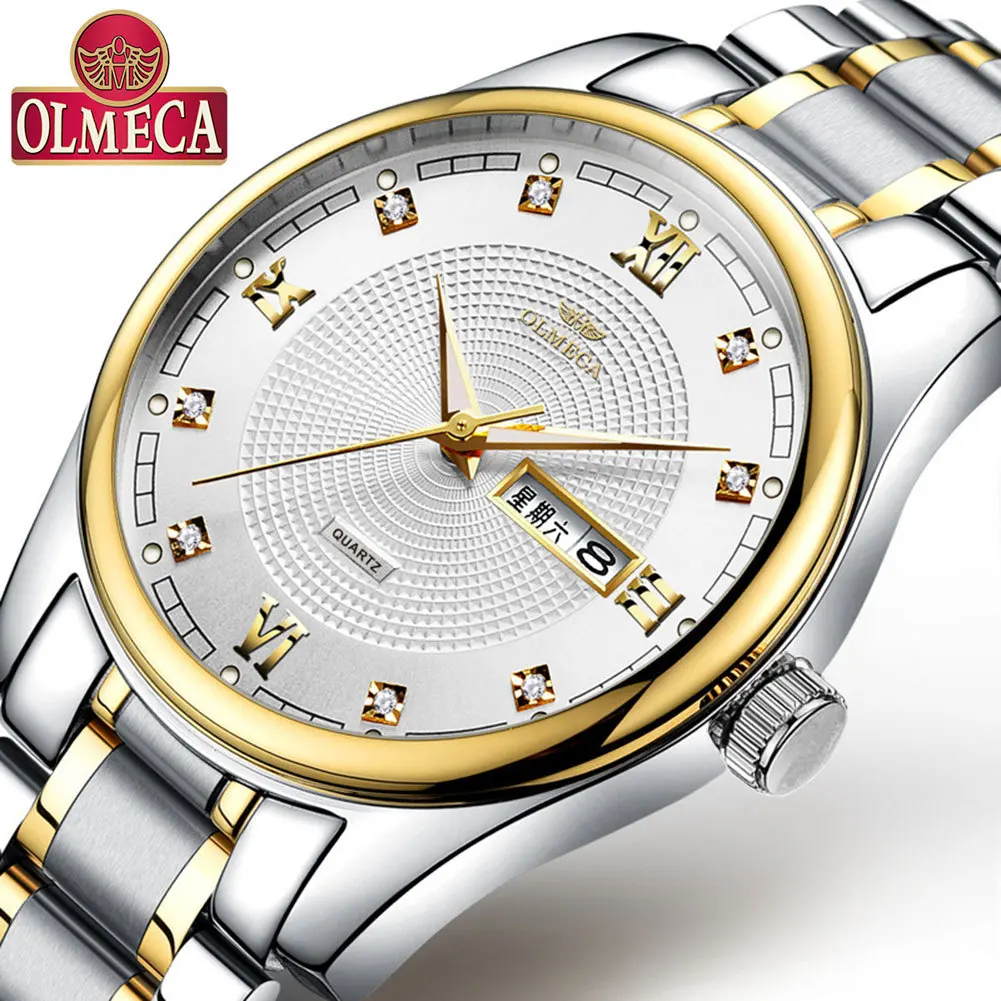 

OLMECA Fashion mens watches Steel calendar relogio masculino Watch men gift casual dress Male Quartz Wristwatches Date Clock