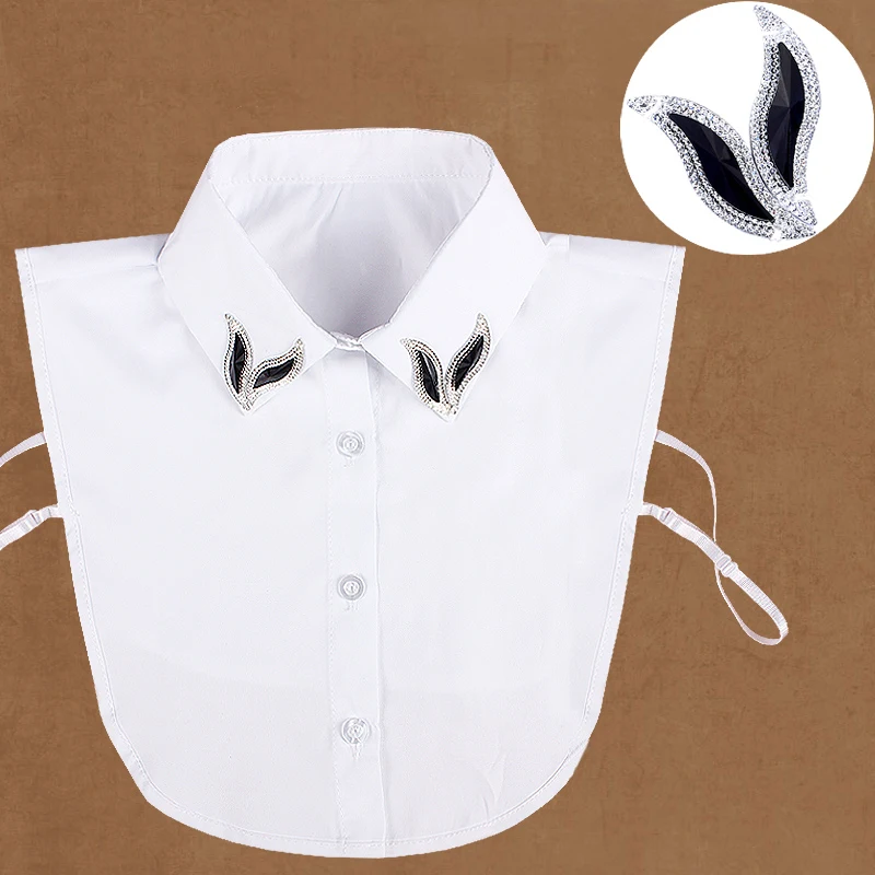 White Cotton Fake Collar Women Detachable Collars For Women Detachable Lapel Shirt Fake False Collar Shirt With Bead Nep Kraagie