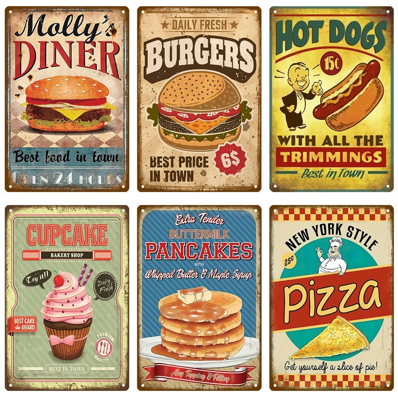 DINER Retro Tin Sign Poster Vintage Wall Posters Metal Sign Decorative Wall Plate Kitchen Plaque Metal Vintage Decor Accessories