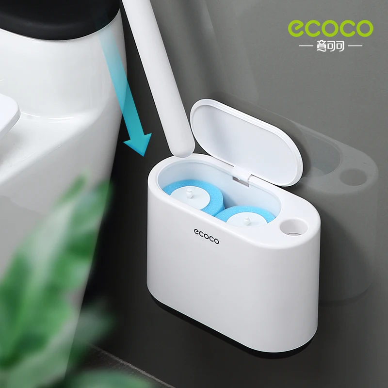 ECOCO Wall-mounted Disposable Toilet Brush Set 360 No-Dead Corner Cleaning Brush Replacement BrushHead Bathroom Accessories