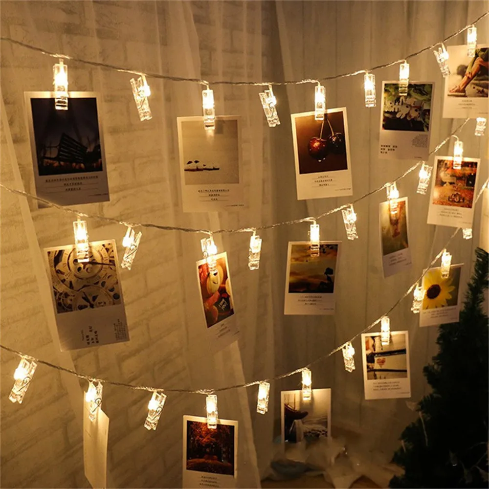 Garland Clothespins Led Photo Clip Lights String Weeding Decorations Christmas Ornaments New Year 2024 Home Decor 6/10M Bedroom