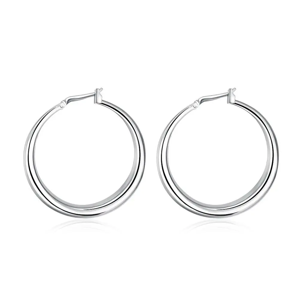 

925 Sterling Silver 33mm Big Circle Round Hoop Earring For Women Unusual Earrings Jewelry Gifts For New Year 2024