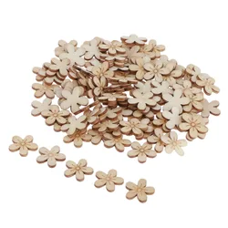100Pcs Creative Blank Wooden Flower Hearts Star Cutouts Slice for DIY Art Craft Decoration Home Party Doodle Scrapbooking