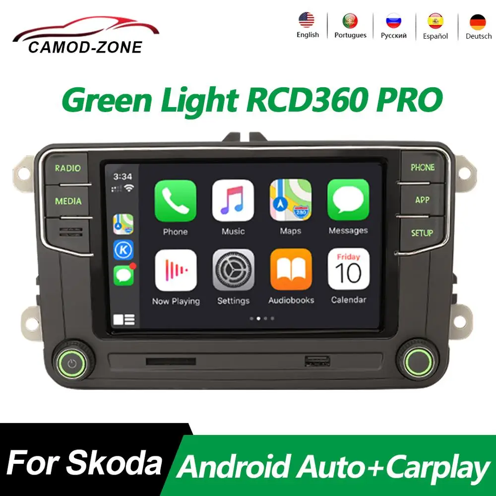 ブランド名のrcd360proカーラジオ,6rd 035 187b,android,carplay,2 din,グリーンメニュー,vw,フォルクスワーゲン,シュコダ車用