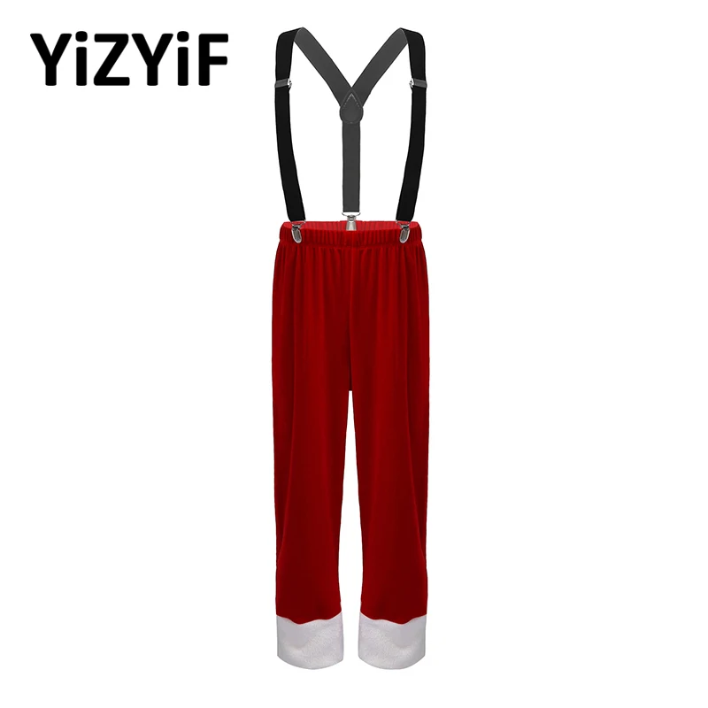 Children Christmas Dress Up Velvet Long Pants with Braces Straps Kids Boys Festival Party Santa Claus Elf Cosplay Xmas Costume