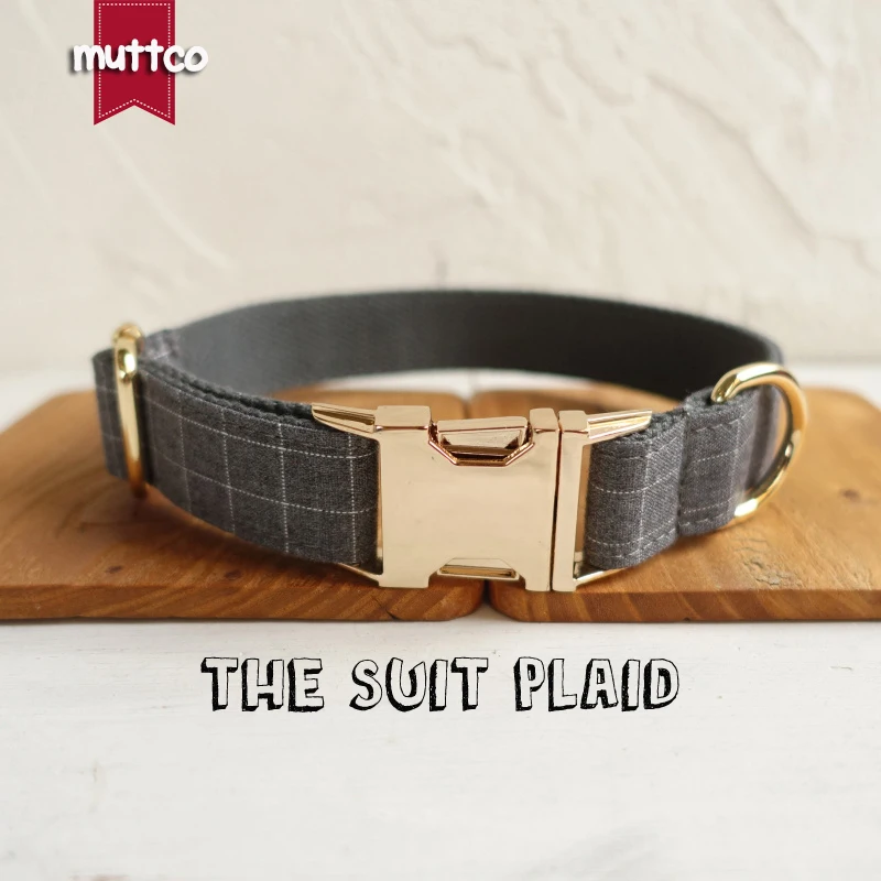 MUTTCO retailing cool plaid collar handmade dog collar THE SUIT PLAID 5 sizes pleasing dog collars UDC001J