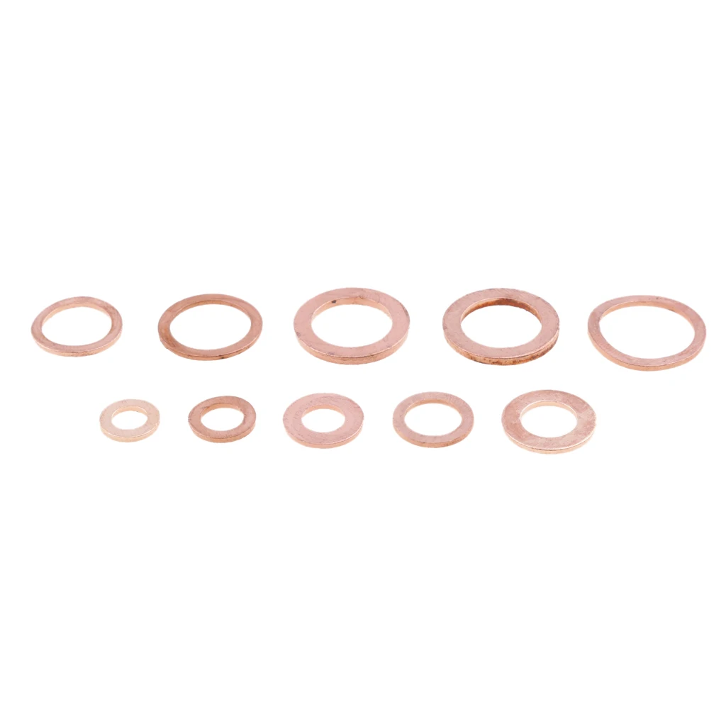 200Pcs Copper Washer Gasket Nut Bolt Set Flat Seal Sealing O ring Solid Gasket Assortment Kit Car Engine Oil Gasket Sump Plug