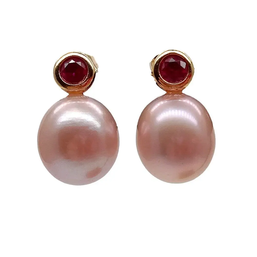 KKGEM Natural 10x13mm Cultured Purple Freshwater Pearl Fuchsia Rhinestone Pave Stud Earrings Wedding for Women view 6