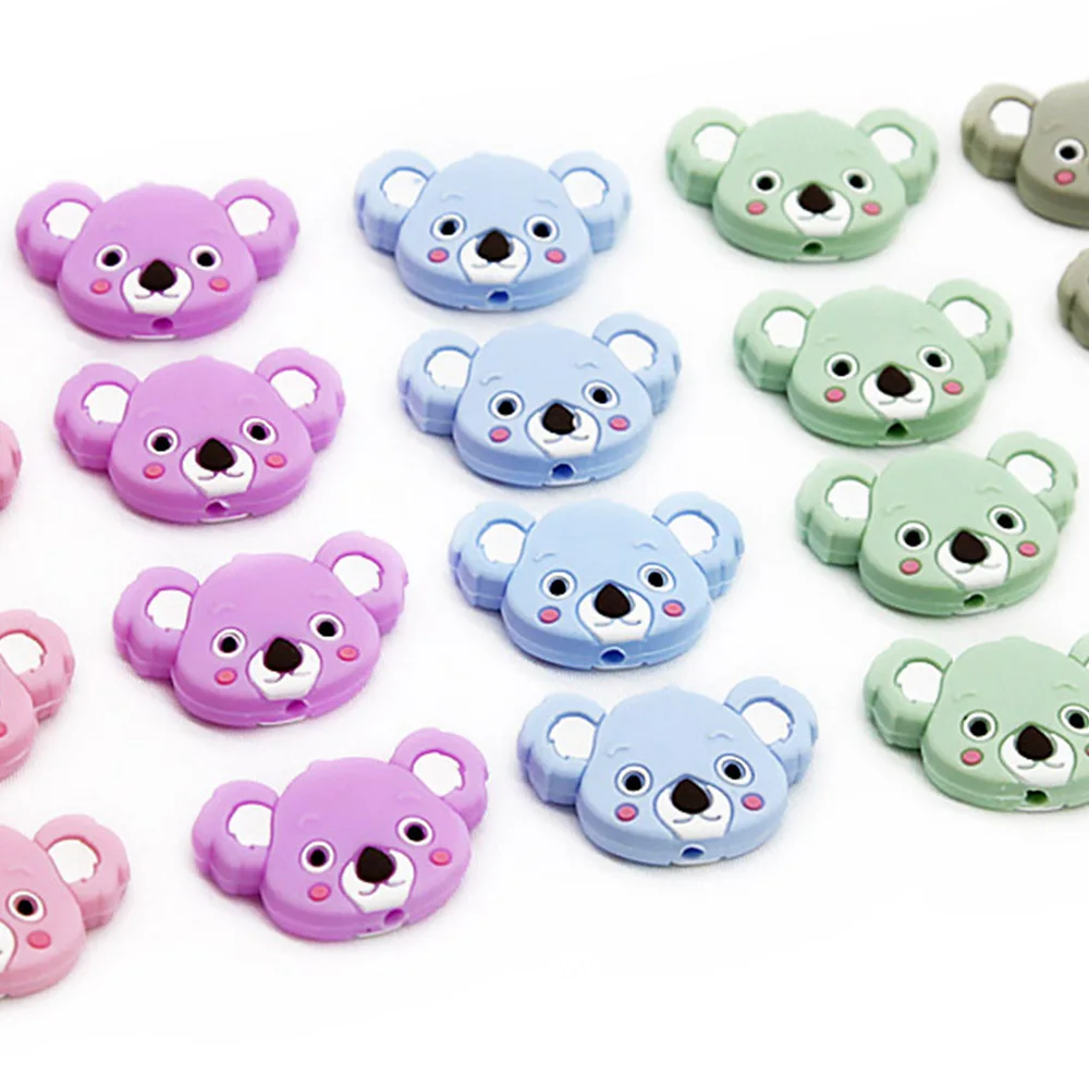 Cute-idea 10pcs Silicone Beads Mini Koala bead Food Grade Rodents DIY Baby Teething Necklaces Toys Baby Silicone Teether