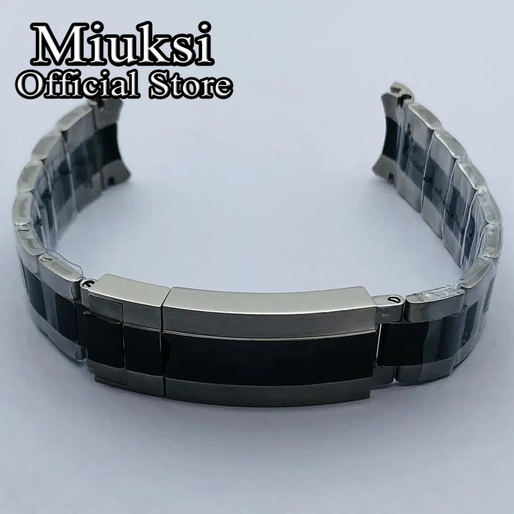 Miuksi 20mm silver black 316L solid stainless steel watch band folding buckle fit 40mm watch case bracelet mens strap