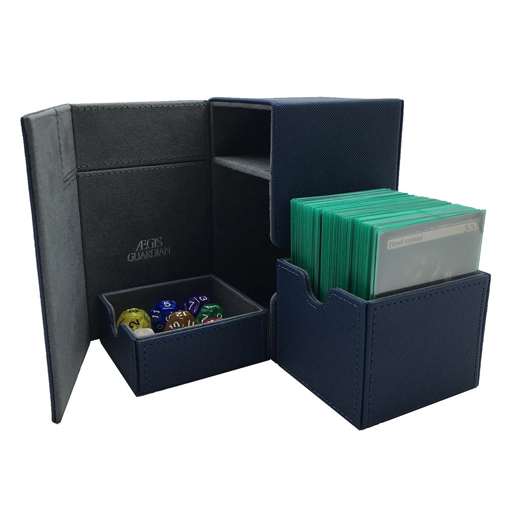 AEGIS GUARDIAN 100+ TCG Card Box Deck Case With Independant Card/Dice Trays: Blue Color