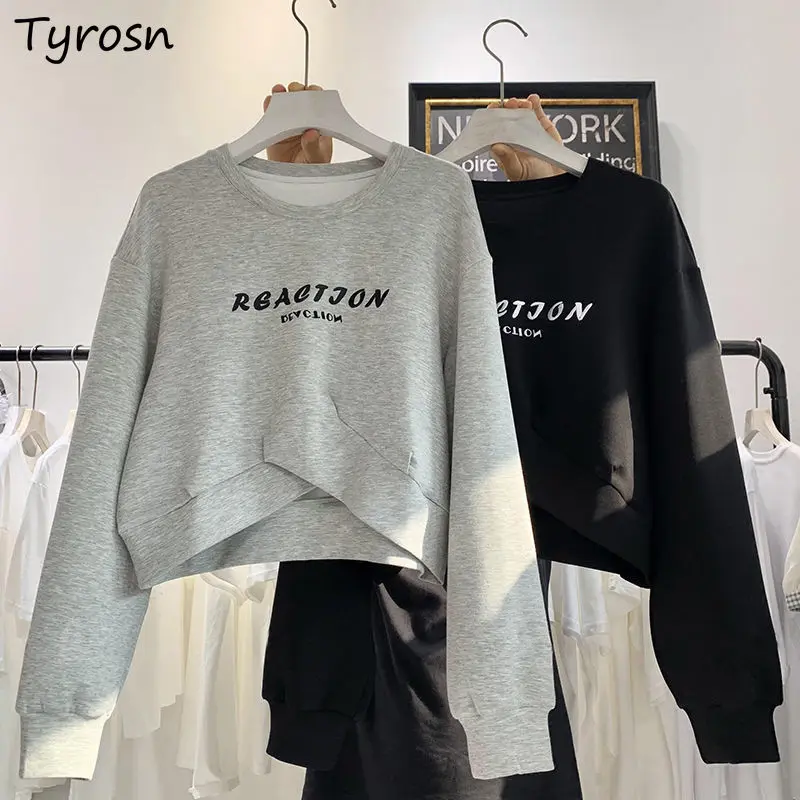 

Hoodies Women O-neck Harajuku Letter Casual Cropped All-match Chic Pullover Feminine Hoodie Korean Style Ins Streetwear Couples