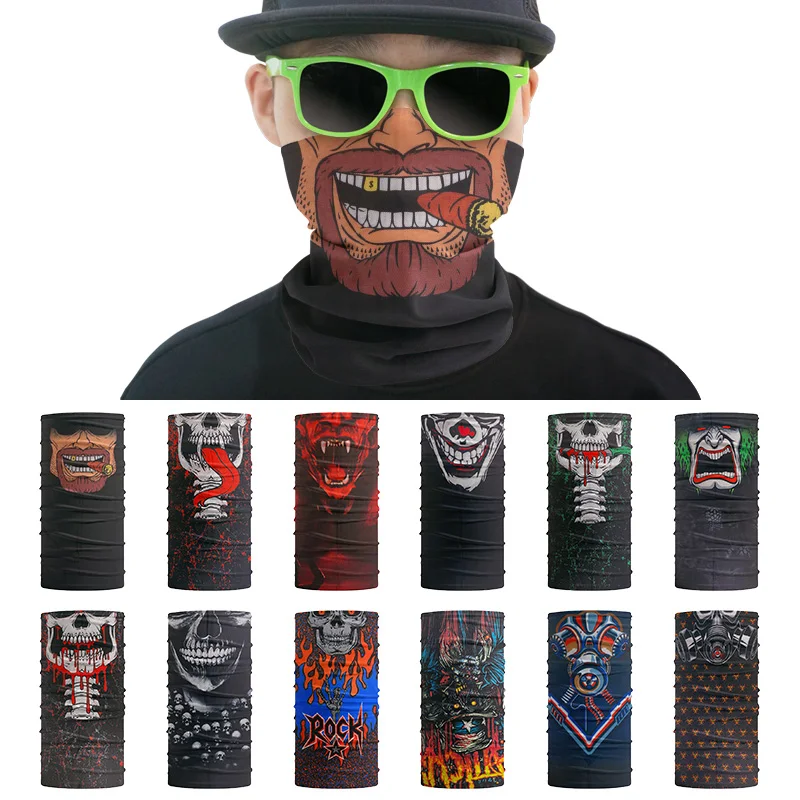 Outdoor 3D Skull Bandana Halloween Seamless Tube Balaclava Riding Face Mask Tactics Magic Scarf Headband for Man Neck Gaiter