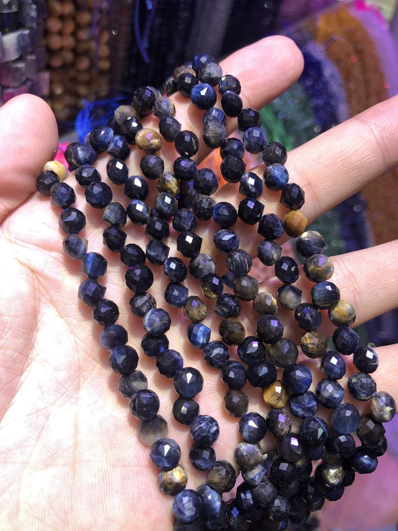 

Wholesale 2string of 15.5" 100% Natural Blue Tiger Eye 6mm Faceted Round Tear Drop Gem Stone Loose Beads for jewelry