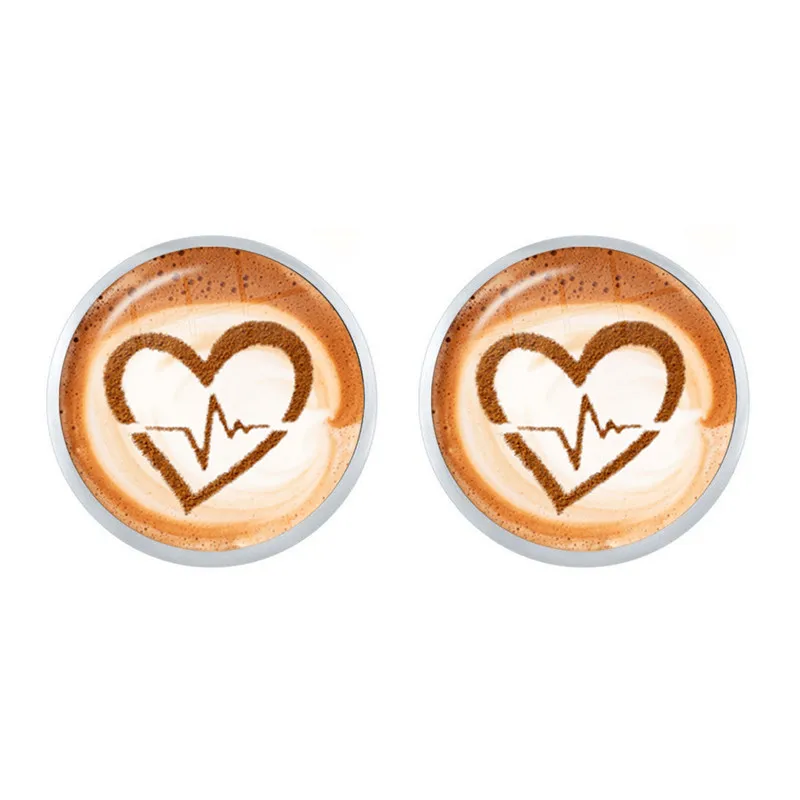 Cute Cartoon Coffe Latte Carving Love Heart Art Stud Earring Chocolate Printing Flower Earrings Jewelry Female Gift