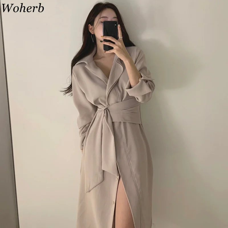 

Woherb Stylish Women Suit Shirt Dress 2024 Summer Ladies Vestidos Elegant Short Sleeve Lace-up Female A-line Dresses Robe