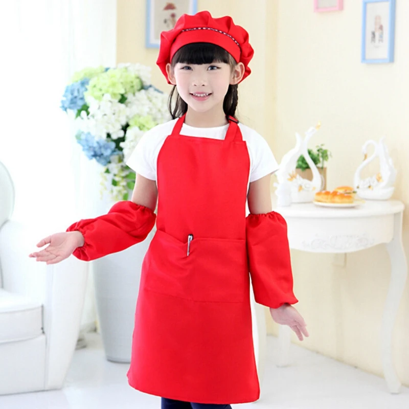 Kids Apron, Children\'s Chef Hat Apron Set, Adjustable Size, with 2 Pockets, Kitchen Cooking and Baking Clothing