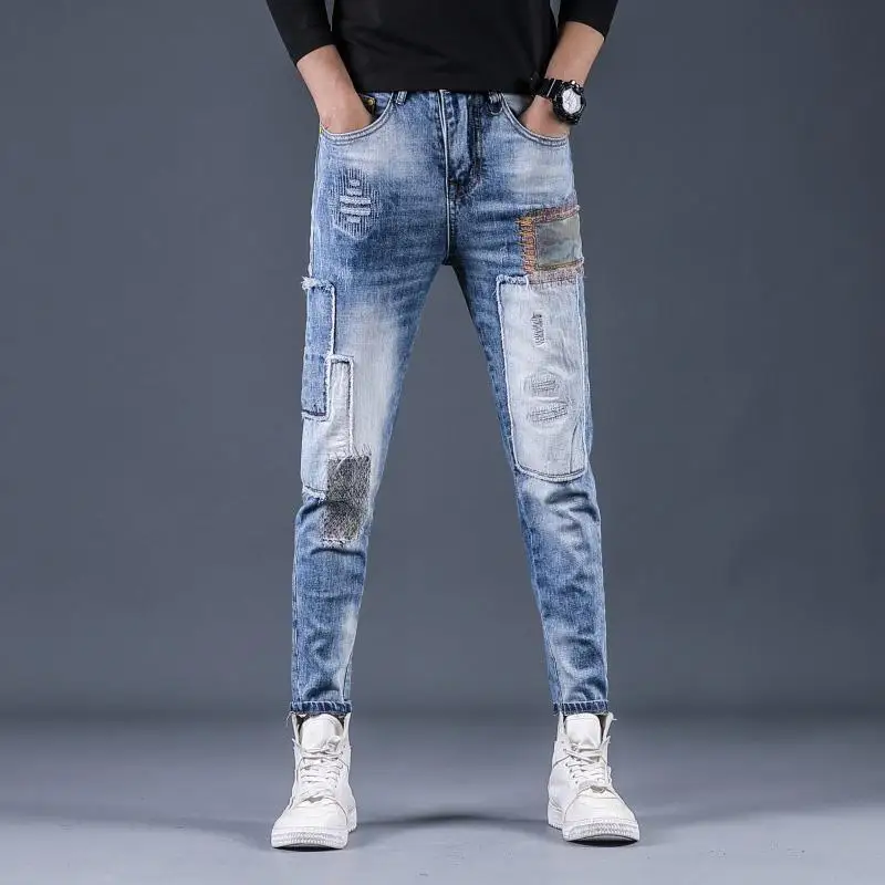 

Korea Version Men’s Beggar Jeans, High Quality Slim Stretch Jeans,Stylish Stitching Patches Jeans, Sexy Street Jeans;