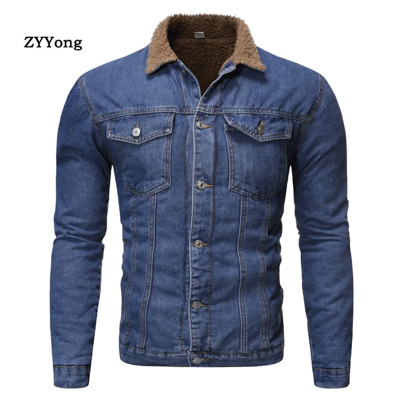 

Men Light Blue Winter Jean Jackets Outerwear Warm Denim Coats New Men Blue Wool Liner Thicker Winter Denim Jackets Size S-XXL