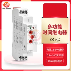 GRT8-M1 GRT8-M2 16A Multifunction Timer Relay With 10 Function Choices AC/DC 12V 24V 220V 240V Time Relay