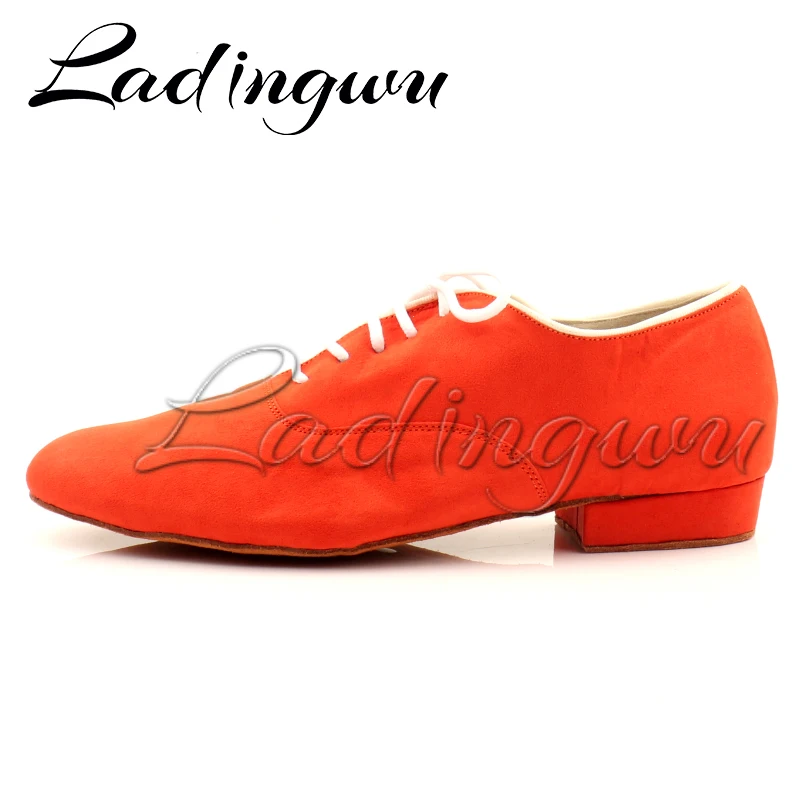 Ladingwu-zapatos de baile de salón para hombre, calzado moderno de ante rojo, con fondo suave, para baile latino, novedad