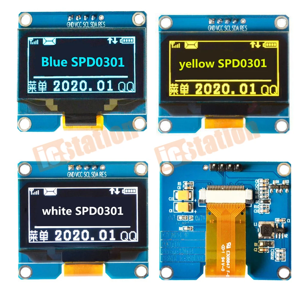 1.54 inch PM 5PIN White Blue Yellow OLED Module IIC I2C Interface 128x64 Display Screen SPD0301 Driver IC 3.3-5V