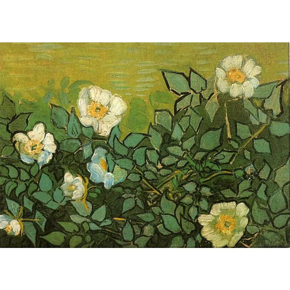 Wall Art Flowers Painting by Vincent Van Gogh Wild Roses Handmade Canvas Artwork Modern Pictures for Living Room Decor Gift