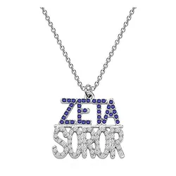 Metal Alloy Inlay Diamond College Sorority Member 1920 2020 Finer Greek Letter Dove ZETA PHI BETA Necklaces