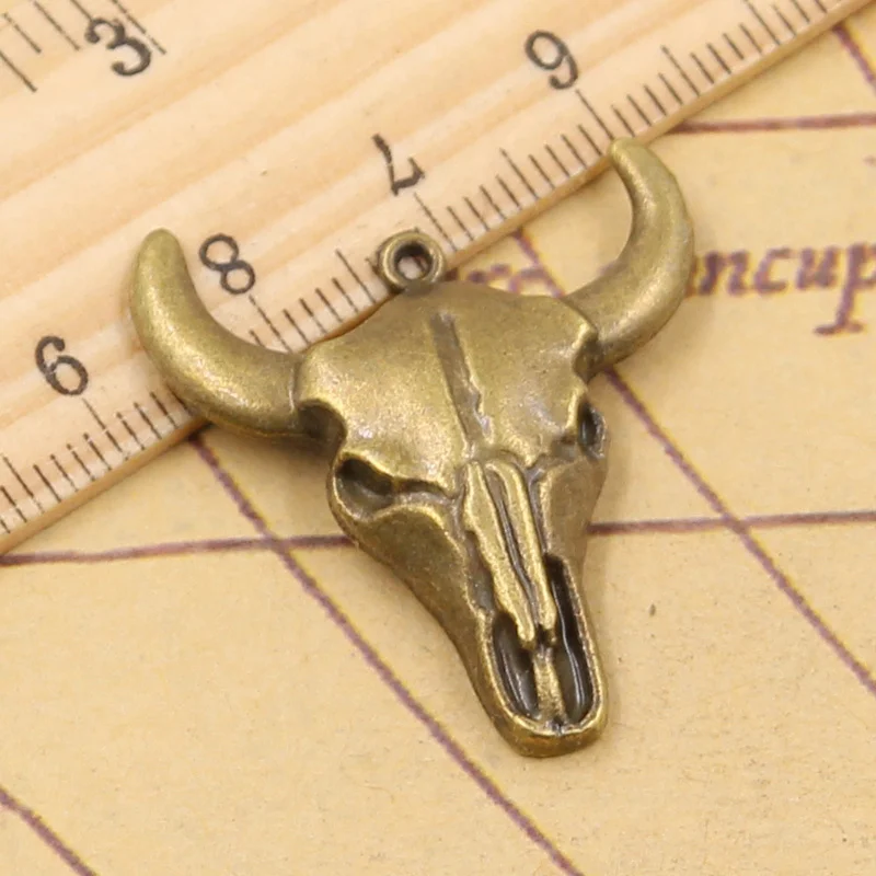 10pcs Charms Yak Skull Bull Head 32x28mm Tibetan Bronze Silver Color Pendants Crafts Making Finding Handmade Antique DIY Jewelry