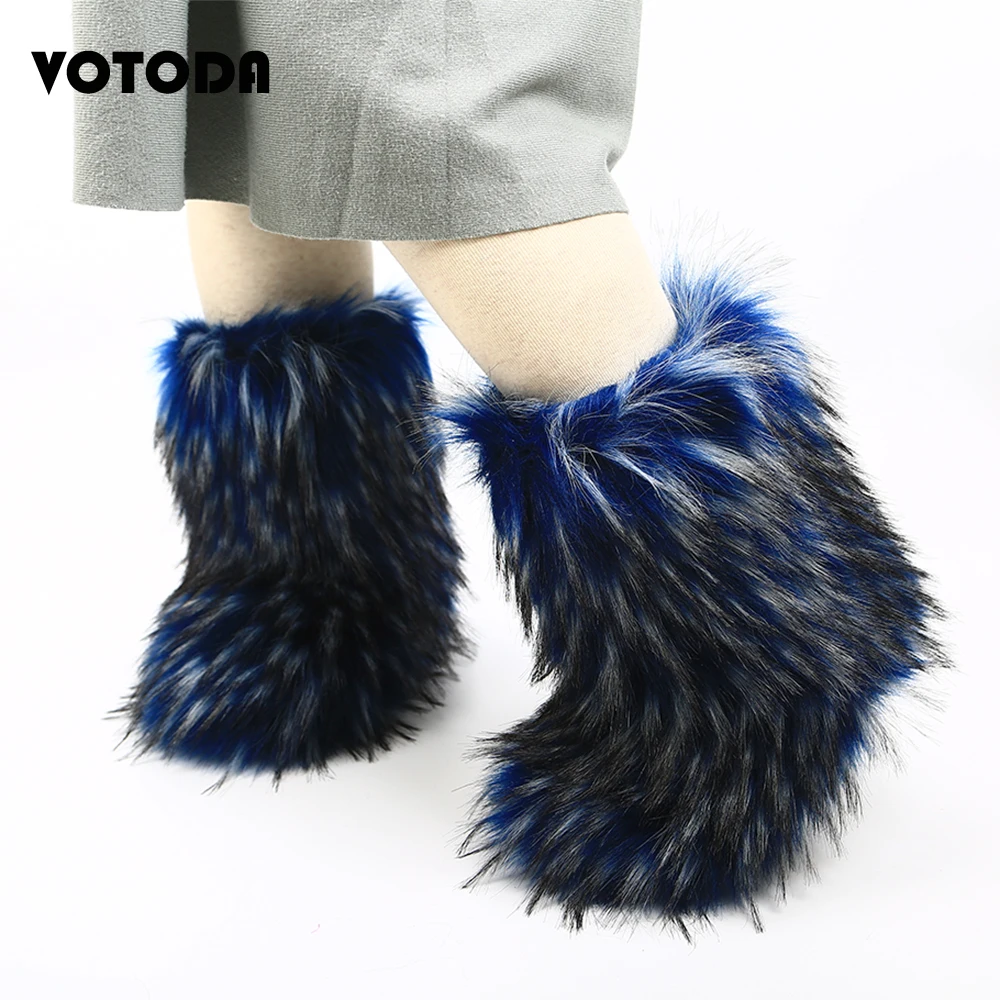 Winter Women Fluffy Fur Snow Boot Woman Furry Faux Fur Boot Ladies Outdoor Nonslip Cotton Boot Girl Plush Warm Snow Boot Slip On