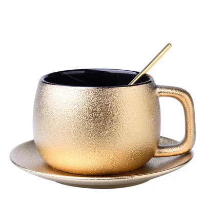 Wourmth High-quality Golden Coffee Cup With Spoon Home Simple Modern Tea Set Nordic Afternoon Tea Cup And Saucer Set Nice Gift