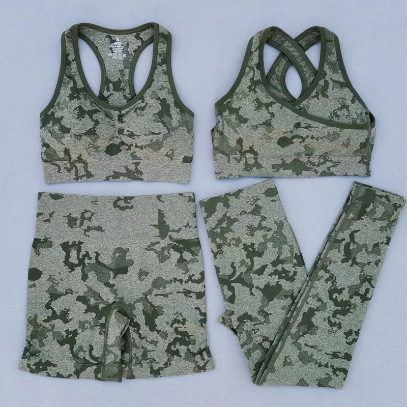 Adapt Camo Seamless Yoga Set Women Gym Clothing Fitness Sportswear Workout Set Sports Bra High Waist Leggings Shorts Sports Suit