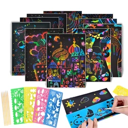 57Pcs/Set Magic DIY Color Rainbow Scratch Art Paper Cards Set with Graffiti Stencil for Scraping Drawing Toys For Kids