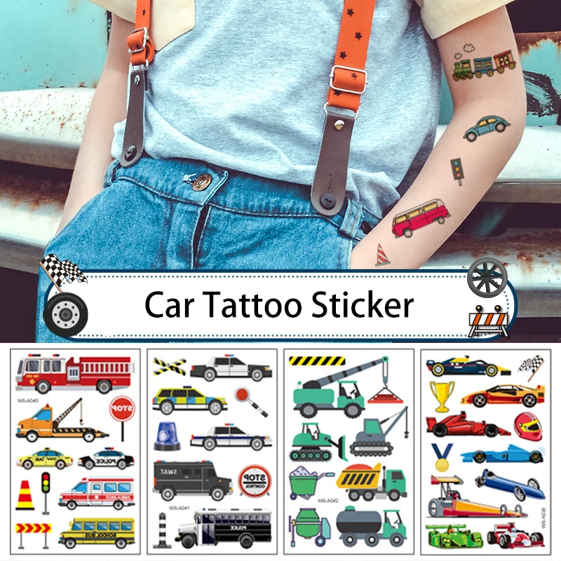 Tatouage autocollant temporaire de voiture, 10 pièces, imperméable, résistant à la sueur, dessin animé, transfert de faux corps, bras, jambe, Art, jouet pour enfants, cadeau