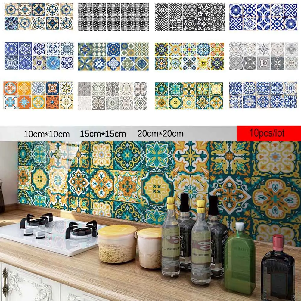 10pcs 3D PVC Wall Removable Tile Stickers Peel And Stick Wall Tile For Bathroom Water And Oil Proof Kitchen Wallpapper Stickers