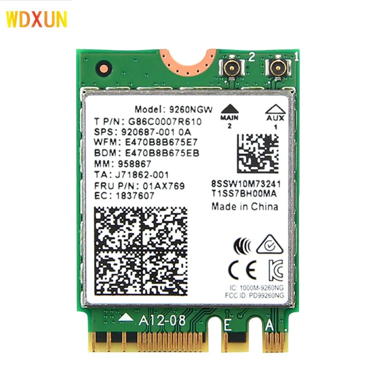 Intel 9260 karta wifi 9260ngw 9260ac ngff m.2 1.73 gb/s 802.11ac bluetooth 5.0 bezprzewodowa sieć lan adapter sieci podwójna częstotliwość 2.4GHz 5GHz