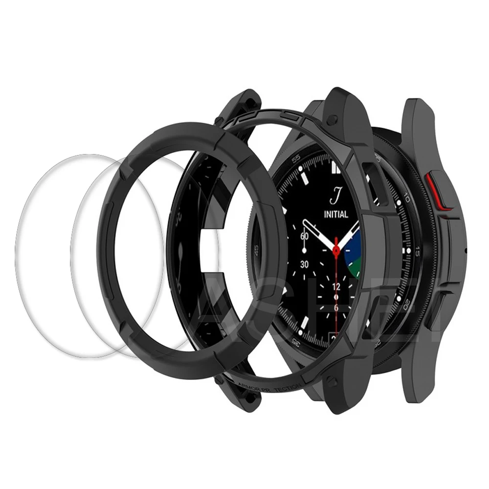 3 in 1 Accessories for Samsung Galaxy Watch 4 Classic 46mm 42mm TPU case + bezel ring + 2 screen protector Tempered Glass flims