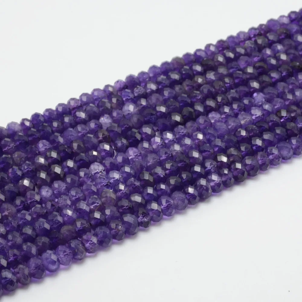 Natural Amethyst Faceted Roudell Beads 6x4mm / 8x5mm